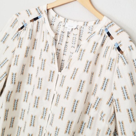 Pure Jill J. Jill Easy Button Front Boho Embroidered 3/4 Sleeve Blouse XL Cream - Picture 7 of 16